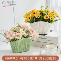 Nordic simple ing style cute woven mini flowerpot creative Net red decorative portable dried flower basket ornaments