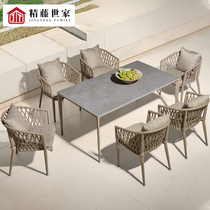Outdoor rattan chair Garden table and chair Three-five-piece villa terrace waterproof sunscreen rattan woven table and chair Nordic dining table dining chair