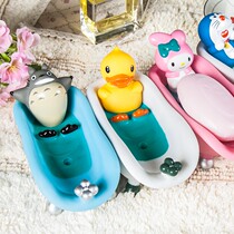 KT Korean creative double-layer drain soap box cartoon soap box bathroom cute soap holder
