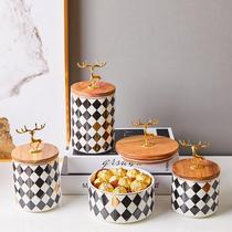 kiskim European-style light luxury creative exquisite simple home stainless steel candy cans storage cans ornaments with lid for household