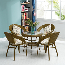  Balcony small coffee table rattan chair three-piece tea table household single leisure backrest chair Outdoor Teng chair coffee table combination