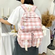 In 2021 the new large - capacity lattice shoulder package day package female Han Edition high school students computer backpack