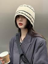 Hat women autumn and winter thick wool knitted hat Japanese solid color warm basin hat Korean version of Joker face small fisherman hat tide