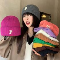 Net red p letter wool cap children autumn and winter Korean version of ins tide fashion warm Joker student knitted cap cold cap