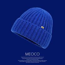 Klein blue wool cap ins smiling face cap children autumn and winter men warm ear protection white Baotou knitted cold cap