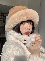 Hat women winter padded lamb wool fisherman hat new Japanese ins warm bucket cap ear protection plush basin cap