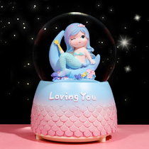 Mermaid Princess Crystal Ball Snowflake Childrens Music Box Glowing Rotating Glass Ball Girl Heart Music Box