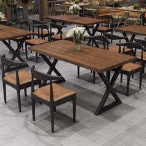 American retro solid wood dining table restaurant economical rectangular dining table wrought iron dining table and chair combination wholesale