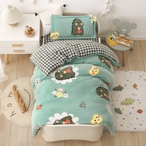 Three pieces of coral velvet bed with thick treasure bedding with a boys whole set