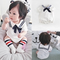 Summer dress female baby short sleeve ha clothes climbing clothes thin baby shirt Foreign color jumpsuit 0-1 year old 369 months Cotton