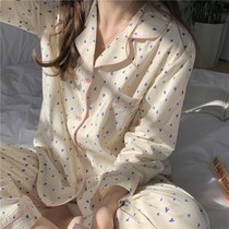 ins Sweet Lovely Pajamas Woman 2021 Spring and Fall New Care Print Long Sleeve Home Clothes two sets