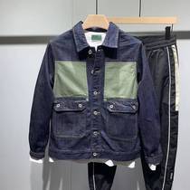 Contrast color stitching denim jacket mens Spring and Autumn New American workwear ruffie street trend mens solid color jacket
