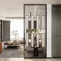 Light luxury stainless steel screen modern simple glass partition living room hollow metal entrance entrance restaurant decorative wall