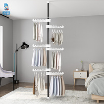  Towering clothes rack Floor-to-ceiling bedroom balcony punch-free telescopic single rod household cool and dry clothes rack artifact