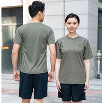 Physical suit suit summer round neck short sleeve shorts breathable olive green quick-drying physical training suit for men and women