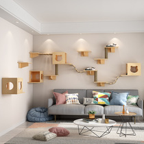 Luxury solid wood cat wall hanging cat nest cat climbing frame does not occupy the ground platform springboard climbing ladder wooden wall cat furniture