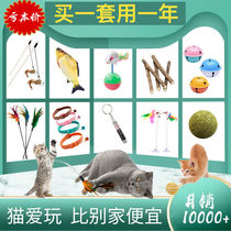 Cat toy Funny cat stick set Self-hi kitten laser pointer cat collar Mint fish cat supplies Bite-resistant boredom artifact
