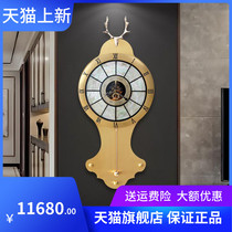 New Chinese hanging bell living room brass light extravagant timepiece Home mute European-style modern atmospheric clock pure copper quartz clock