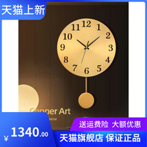 Postmodern light extravagant full copper quartz clock table hanging bell living room creative timepiece retro American decoration hanging table muted