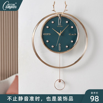 Conba Nordic light luxury wall clock living room home creative clock simple deer head decoration hanging watch Net red quartz clock