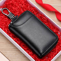 Large capacity car key bag mens waist hanging real cow leather girl card bag zipper multifunctional containing zero money lock spoon button
