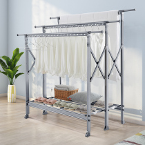 Clothes rack Floor-to-ceiling indoor folding double-pole telescopic drying quilt clothes rack Household mobile balcony clothes dryer artifact