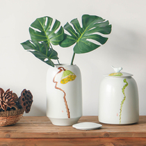 New Chinese hand-painted Zen lotus canopy with lid storage jar entrance model room creative ceramic handicraft ornaments