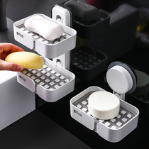Non-punched soap box shelf wall-mounted household bathroom bathroom double drain suction cup soap box storage