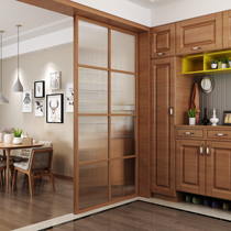 Log screen partition custom Nordic light luxury Changhong tempered glass Japanese simple art living room entrance