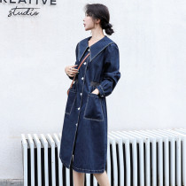 European fashion large size French vintage doll collar long denim dress female 2021 spring dress