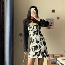 Korean style chic dress 2021 Spring and Autumn New Net red zebra pattern suspender skirt French Platycodon grandiflorum two-piece women