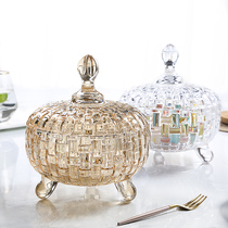 European large color glass candy jar with lid large capacity storage jar ornaments decorative storage box transparent glass
