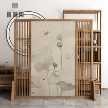 New Chinese screen partition living room solid wood fence grid door hollow entrance occlusion office tea room custom seat screen