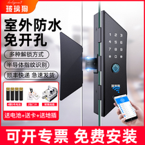 Glass dog office non-opening glass door fingerprint code lock shop with frame double door smart card door lock