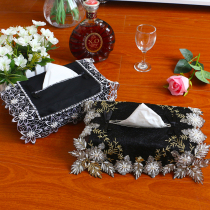 European-style black lace beaded tissue box set fabric creative living room removable tissue napkin box set for car