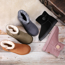 2021 Winter leather snow boots non-slip warm wooden button cowhide short boots snow cotton shoes women sleeve cotton shoes