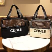Translucent Small Fragrance Weathering Makeup Bag Portable Canvas Letters Zipped Pocket Fashion Quadrilateral Large Capacity Containing Bag