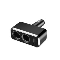 One point and two with USB power distributor 90 ° free rotation cigarette lighter USB car charger luminous car charger