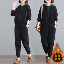 With velvet and no velvet sports suit women's 2020 autumn and winter loose Korean sweater padded casual wear two-piece set