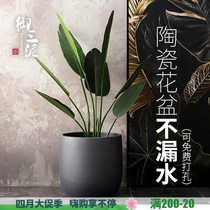 Nordic Flower Pots Modern Minimalist Vases Black Ceramic Green Plant Water Petauri Large Aperture Indoor Plants With Trays