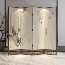 New Chinese Zen solid wood screen porch partition Living Room restaurant hotel tea room background wall shielding mobile folding