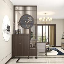 New Chinese screen partition living room entrance shelter Solid Wood Hollow shoe cabinet integrated home door entrance cabinet customization