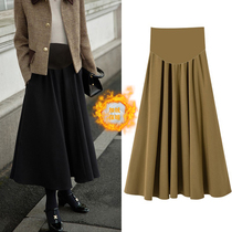 Pregnant women skirt autumn winter plus velvet padded skirt 2021 Winter high waist A- line dress spring and autumn large size medium length