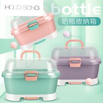 Baby bottle storage box milk bottle rack drying rack dustproof with lid baby supplementary food tableware storage box large drain