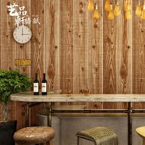 Chinese retro nostalgic antique antique wood grain Wood Wood Wallpaper personality hotel restaurant wood color stripe background wall wallpaper