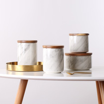 Nordic ceramic storage tank marble pattern simple home decoration ornaments storage candy cans tea cans