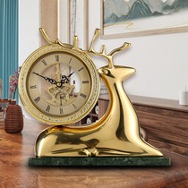 New Chinese living room table clock Simple decorative table clock Chinese style copper creative household perspective study movement clock watch
