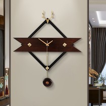 New Chinese living room deer head classical Chinese style fashion wall hanging clock Light luxury household hanging watch Solid wood clock watch