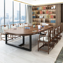 Solid wood meeting table long table office table and chairs combination minimalist modern bench strip table oval negotiation table
