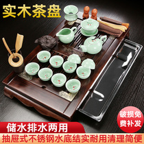 Kung Fu tea set household solid wood drawer type water storage tea tray simple office living room small tea table set